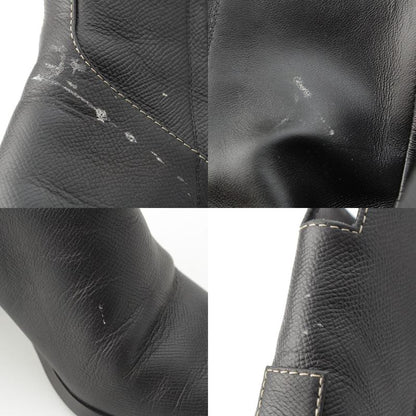 Hermes Leather Flats 60 Side Zip Boots Shoes Black 39