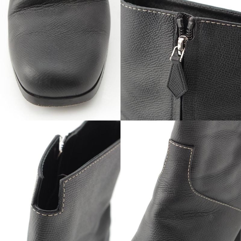 Hermes Leather Flats 60 Side Zip Boots Shoes Black 39