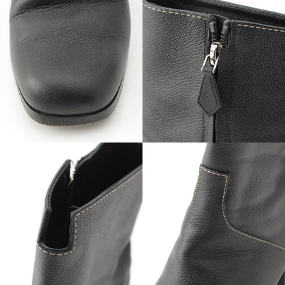 Hermes Leather Flats 60 Side Zip Boots Shoes Black 39