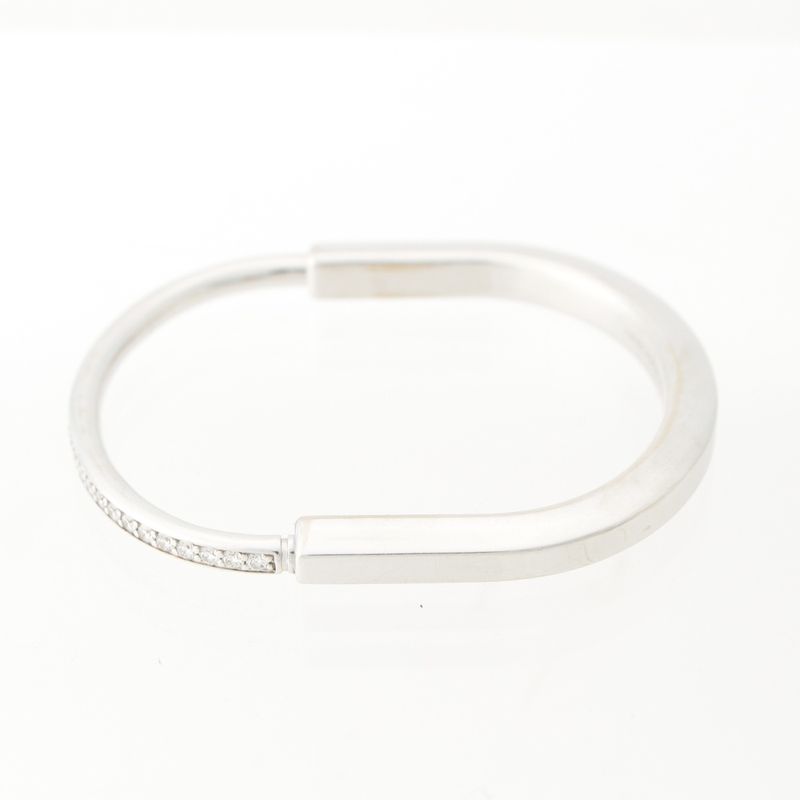 Tiffany & Co Lock Half Pave Diamond Bracelet Bangle 750 White Gold