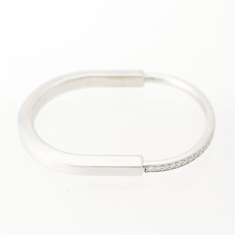 Tiffany & Co Lock Half Pave Diamond Bracelet Bangle 750 White Gold