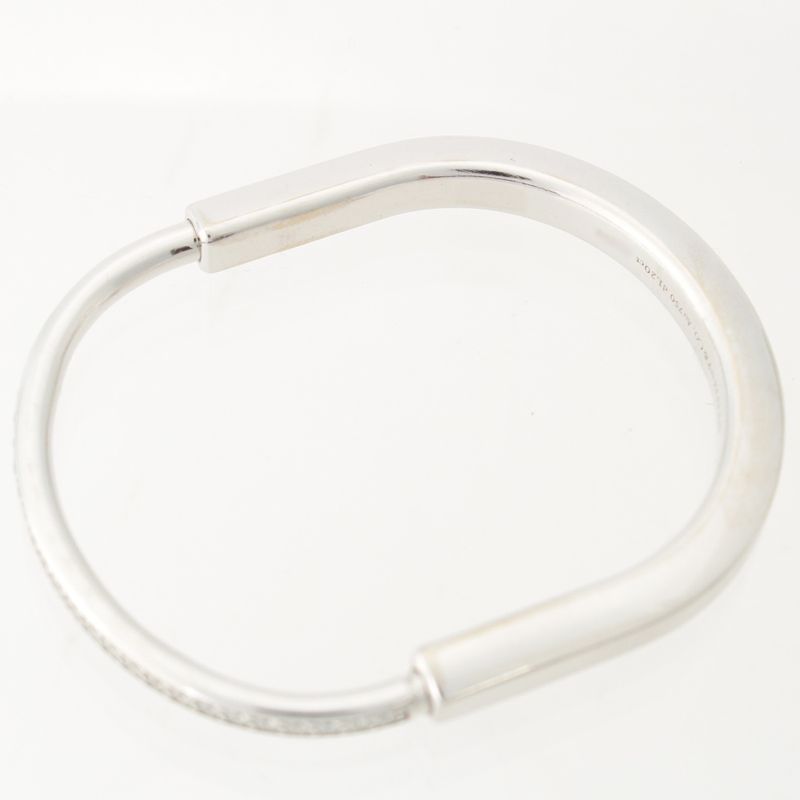 Tiffany & Co Lock Half Pave Diamond Bracelet Bangle 750 White Gold