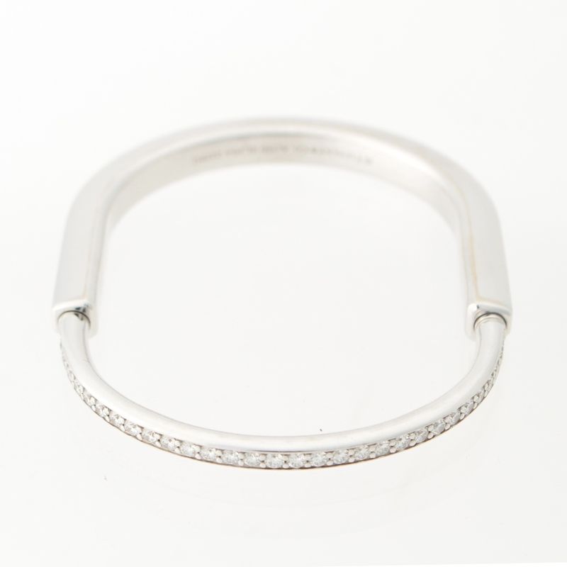 Tiffany & Co Lock Half Pave Diamond Bracelet Bangle 750 White Gold