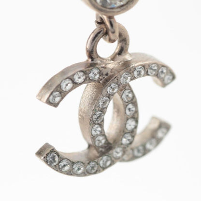 Chanel CC Logo Line Stone Earrings Silver