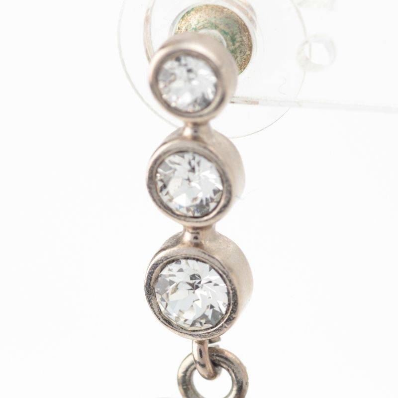 Chanel CC Logo Line Stone Earrings Silver