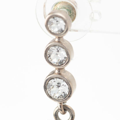 Chanel CC Logo Line Stone Earrings Silver