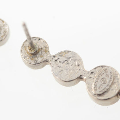 Chanel CC Logo Line Stone Earrings Silver