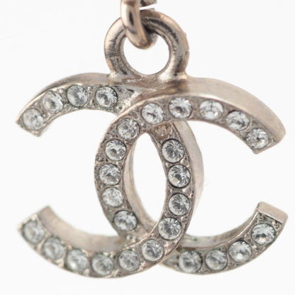Chanel CC Logo Line Stone Earrings Silver