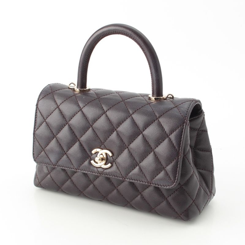 Chanel Coco Handle 24 XS Caviar Leather 2-Way Handbag Gold Brown
