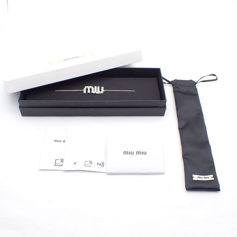 Miu Miu Miu Logo Bracelet Line Stone Silver