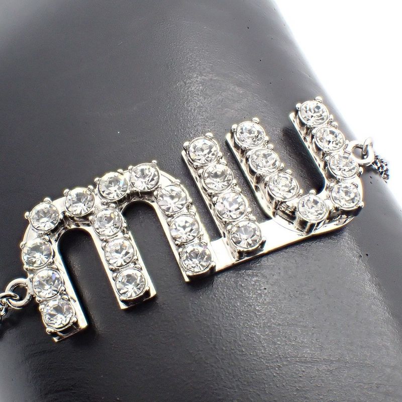 Miu Miu Miu Logo Bracelet Line Stone Silver