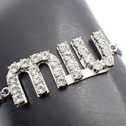 Miu Miu Miu Logo Bracelet Line Stone Silver