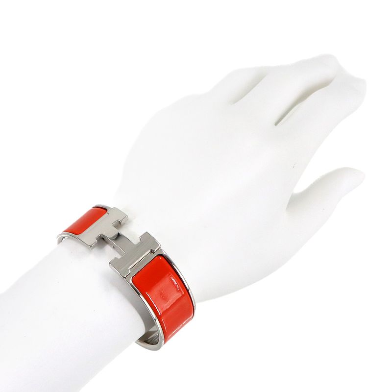 Hermes Clic Clac Bangle Orange Silver Bracelet