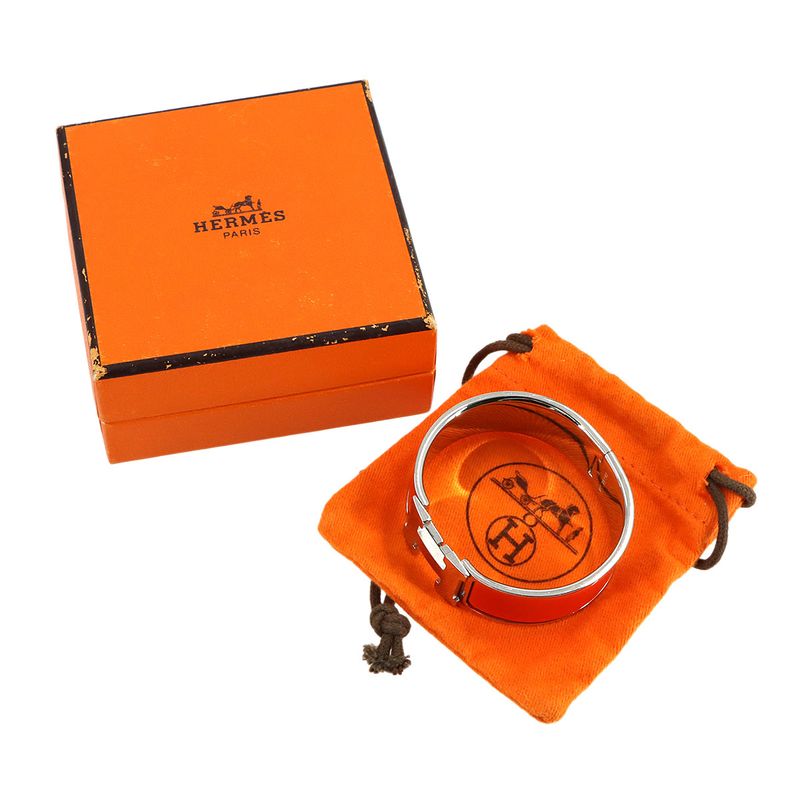 Hermes Clic Clac Bangle Orange Silver Bracelet