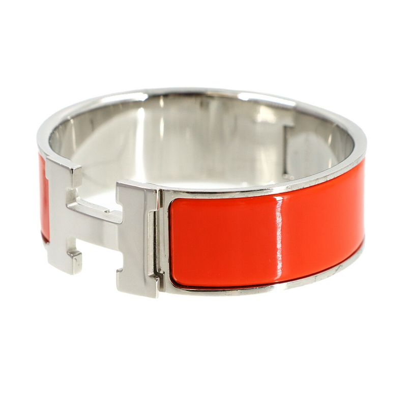 Hermes Clic Clac Bangle Orange Silver Bracelet