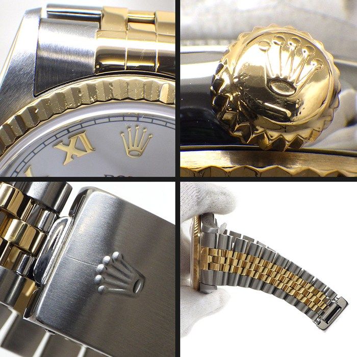 Rolex Watch Datejust P Number White Dial Roman Index Date 18k Yellow Gold SS