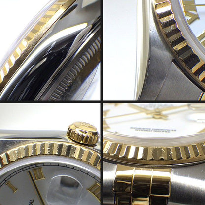 Rolex Watch Datejust P Number White Dial Roman Index Date 18k Yellow Gold SS