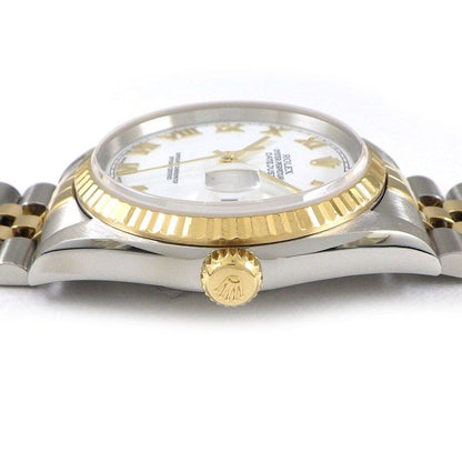 Rolex Watch Datejust P Number White Dial Roman Index Date 18k Yellow Gold SS