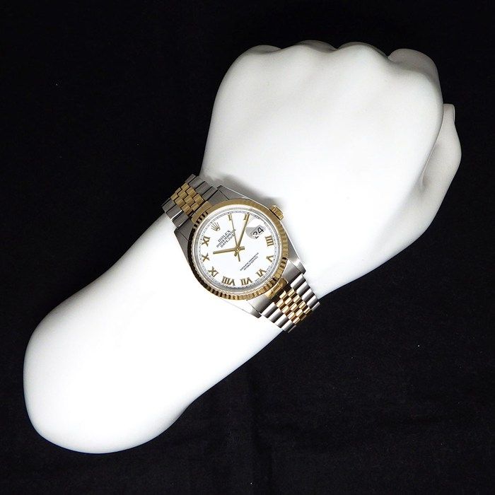 Rolex Watch Datejust P Number White Dial Roman Index Date 18k Yellow Gold SS