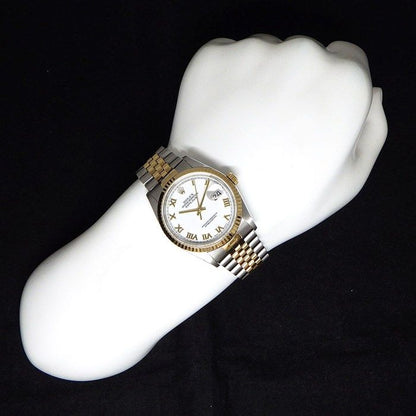 Rolex Watch Datejust P Number White Dial Roman Index Date 18k Yellow Gold SS