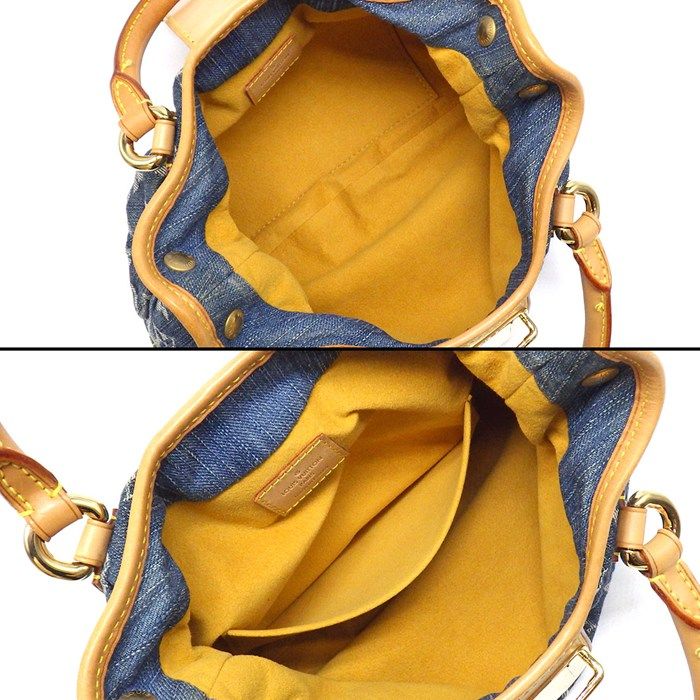 Louis Vuitton Handbag Pleaty Blue Monogram Denim Leather Gold Jeans