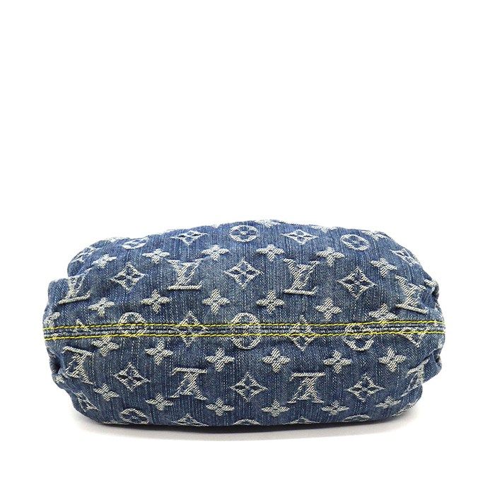 Louis Vuitton Handbag Pleaty Blue Monogram Denim Leather Gold Jeans