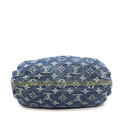 Louis Vuitton Handbag Pleaty Blue Monogram Denim Leather Gold Jeans