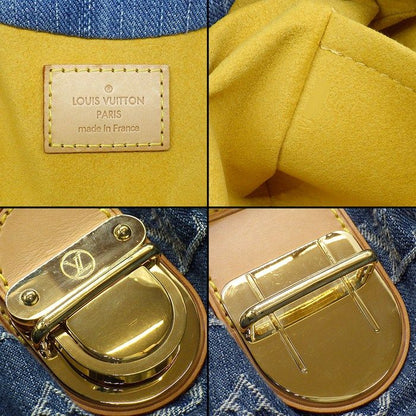 Louis Vuitton Handbag Pleaty Blue Monogram Denim Leather Gold Jeans
