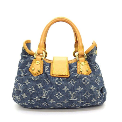 Louis Vuitton Handbag Pleaty Blue Monogram Denim Leather Gold Jeans
