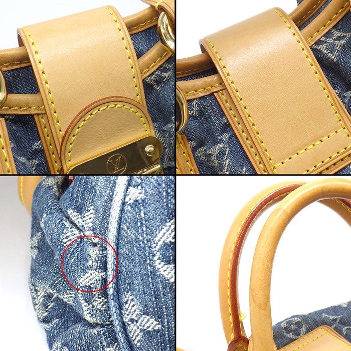 Louis Vuitton Handbag Pleaty Blue Monogram Denim Leather Gold Jeans