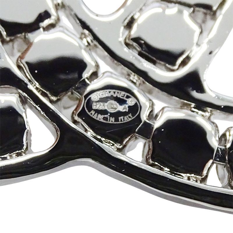 Chanel Brooch Metal Line Stone CC Logo Silver Large Glitter