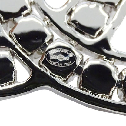 Chanel Brooch Metal Line Stone CC Logo Silver Large Glitter