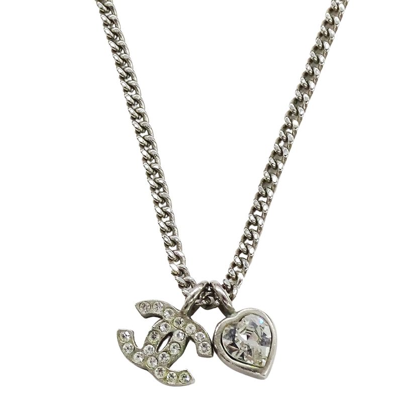 Chanel Necklace Metal Line Stone CC Logo