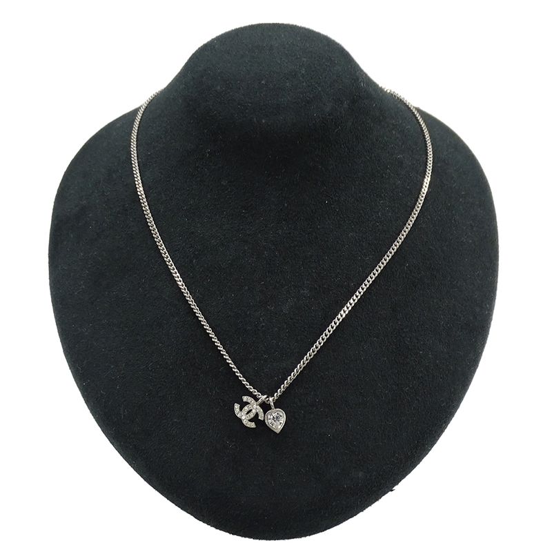 Chanel Necklace Metal Line Stone CC Logo