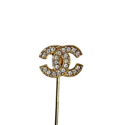 Chanel Line Stone Pin Brooch CC Logo Gold