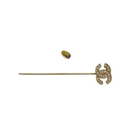 Chanel Line Stone Pin Brooch CC Logo Gold