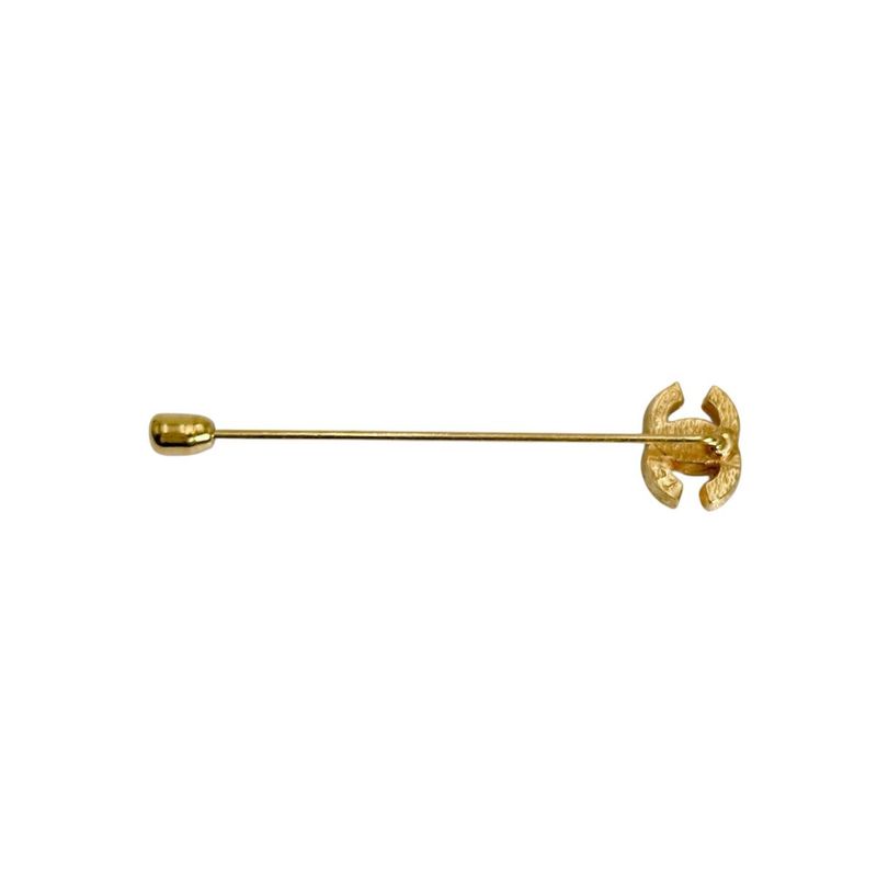 Chanel Line Stone Pin Brooch CC Logo Gold