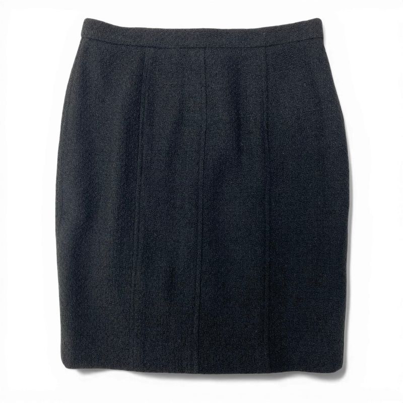 Chanel Tweed Skirt Knee Length Wool Blend 38 Black