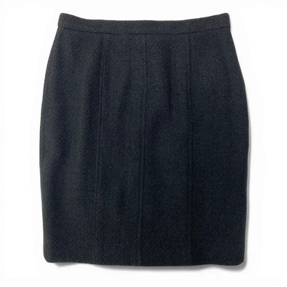 Chanel Tweed Skirt Knee Length Wool Blend 38 Black