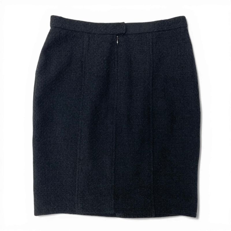 Chanel Tweed Skirt Knee Length Wool Blend 38 Black