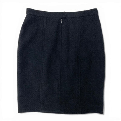 Chanel Tweed Skirt Knee Length Wool Blend 38 Black