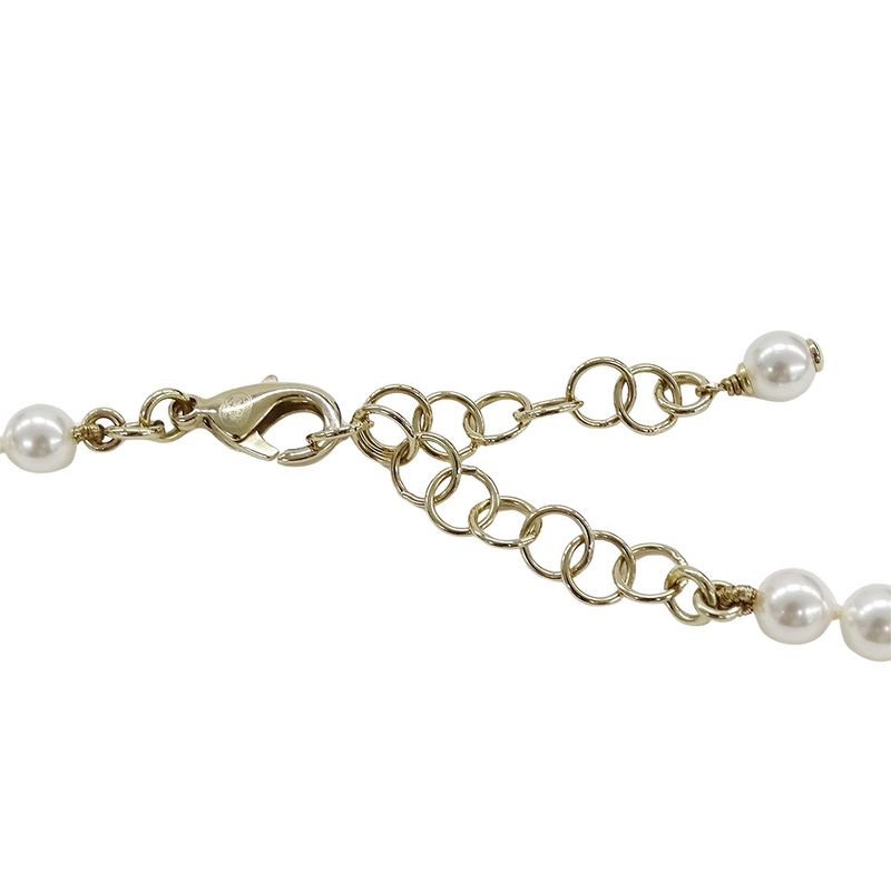 Chanel Choker Necklace Metal Line Stone Faux Pearl Star CC Logo Gold White