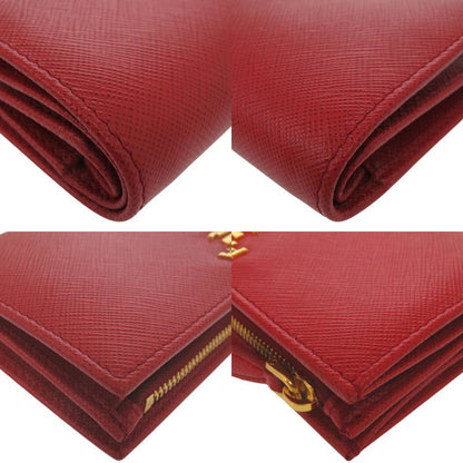 Prada Triangle Logo Gold Saffiano Leather Foco Red Fuoco Bifold Wallet