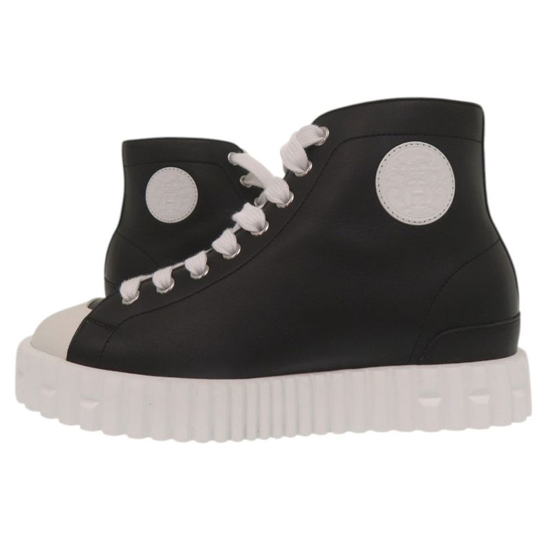 Hermes Climb High Cut Sneakers 36 Calf Leather Noir Black White Shoes