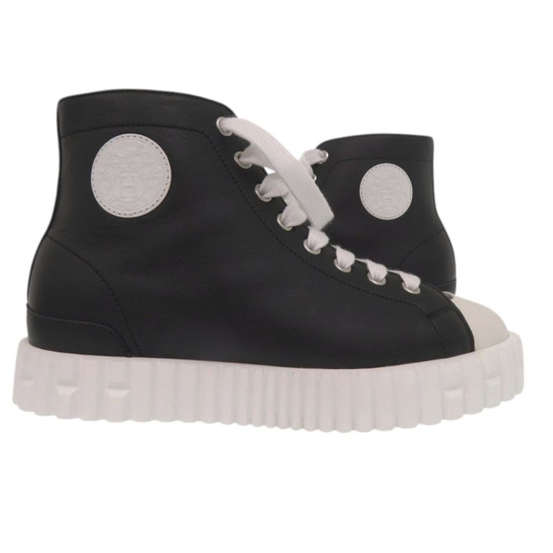 Hermes Climb High Cut Sneakers 36 Calf Leather Noir Black White Shoes