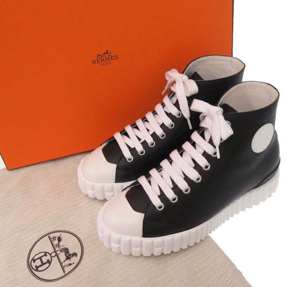 Hermes Climb High Cut Sneakers 36 Calf Leather Noir Black White Shoes