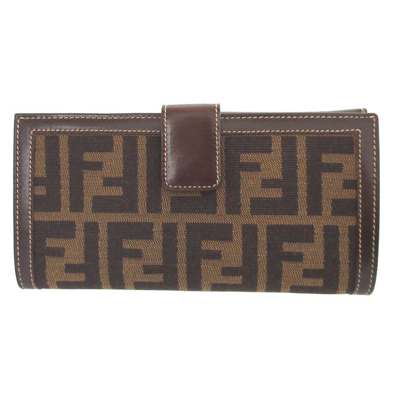 Fendi Zucca Pattern Canvas Leather Brown Hook Wallet