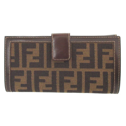 Fendi Zucca Pattern Canvas Leather Brown Hook Wallet