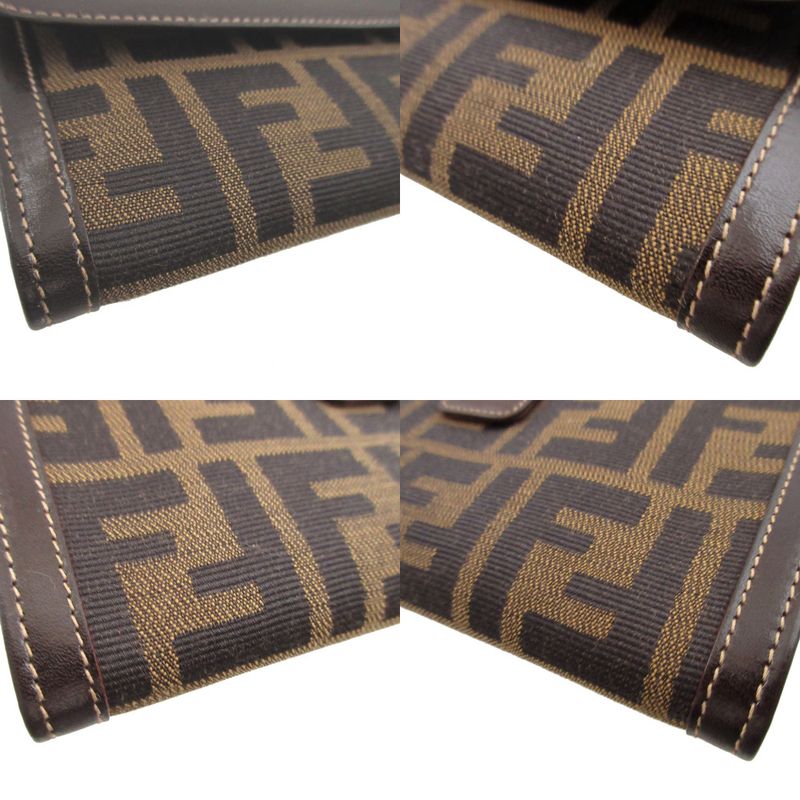 Fendi Zucca Pattern Canvas Leather Brown Hook Wallet