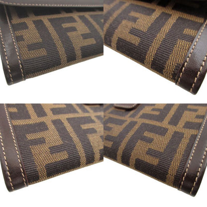 Fendi Zucca Pattern Canvas Leather Brown Hook Wallet